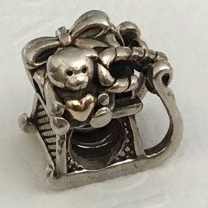 Pandora two tone sleigh charm silver and 14k gold